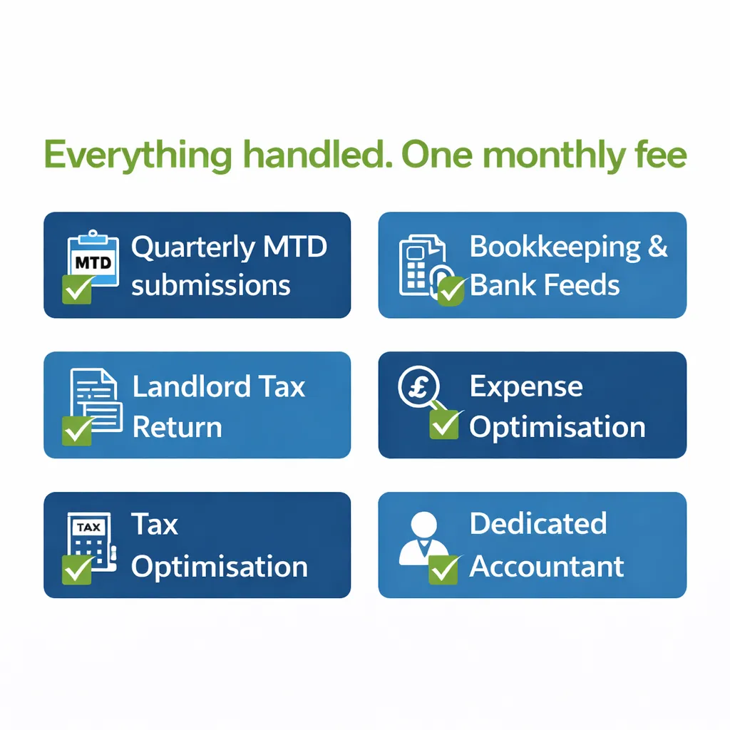 AccTek accounting services infographic — fixed monthly pricing UK