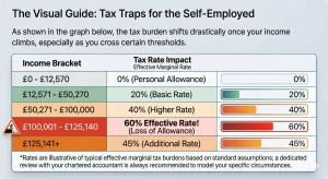 UK locum doctor income tax thresholds showing the hidden 60 percent tax trap between £100k and £125k income