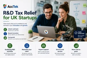 R&D tax relief support for UK startups with founders reviewing innovation projects and growth plans