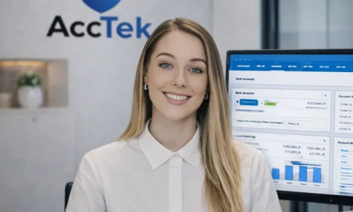 A_digital_photograph_features_a_young_Caucasian_wo_1024_Web Sole trader reviewing accounts with AccTek accountant UK