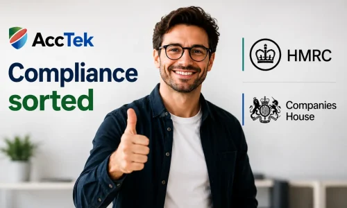Compliance Sorted for Limited Companies | AccTek Happy startup founder showing compliance sorted by AccTek